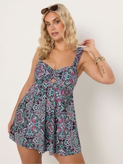 Yours Curve Black Aztec Tab Front Swimdress - Image 2 of 5