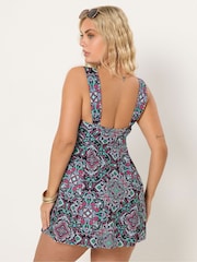 Yours Curve Black Aztec Tab Front Swimdress - Image 3 of 5