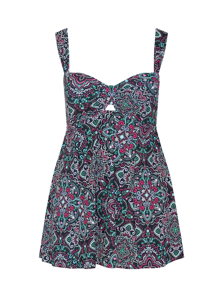 Yours Curve Black Aztec Tab Front Swimdress - Image 5 of 5
