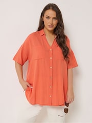Yours Curve Orange Short Sleeve Shirt - Image 1 of 5