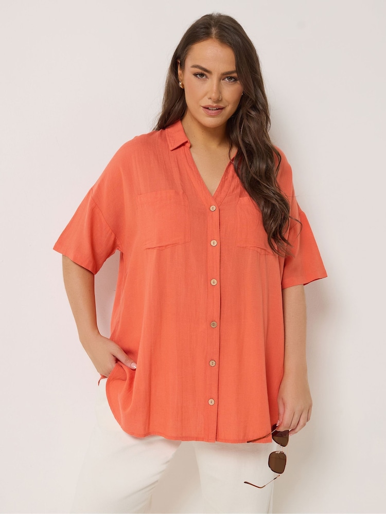 Yours Curve Orange Short Sleeve Shirt - Image 1 of 5