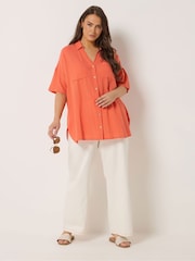 Yours Curve Orange Short Sleeve Shirt - Image 2 of 5