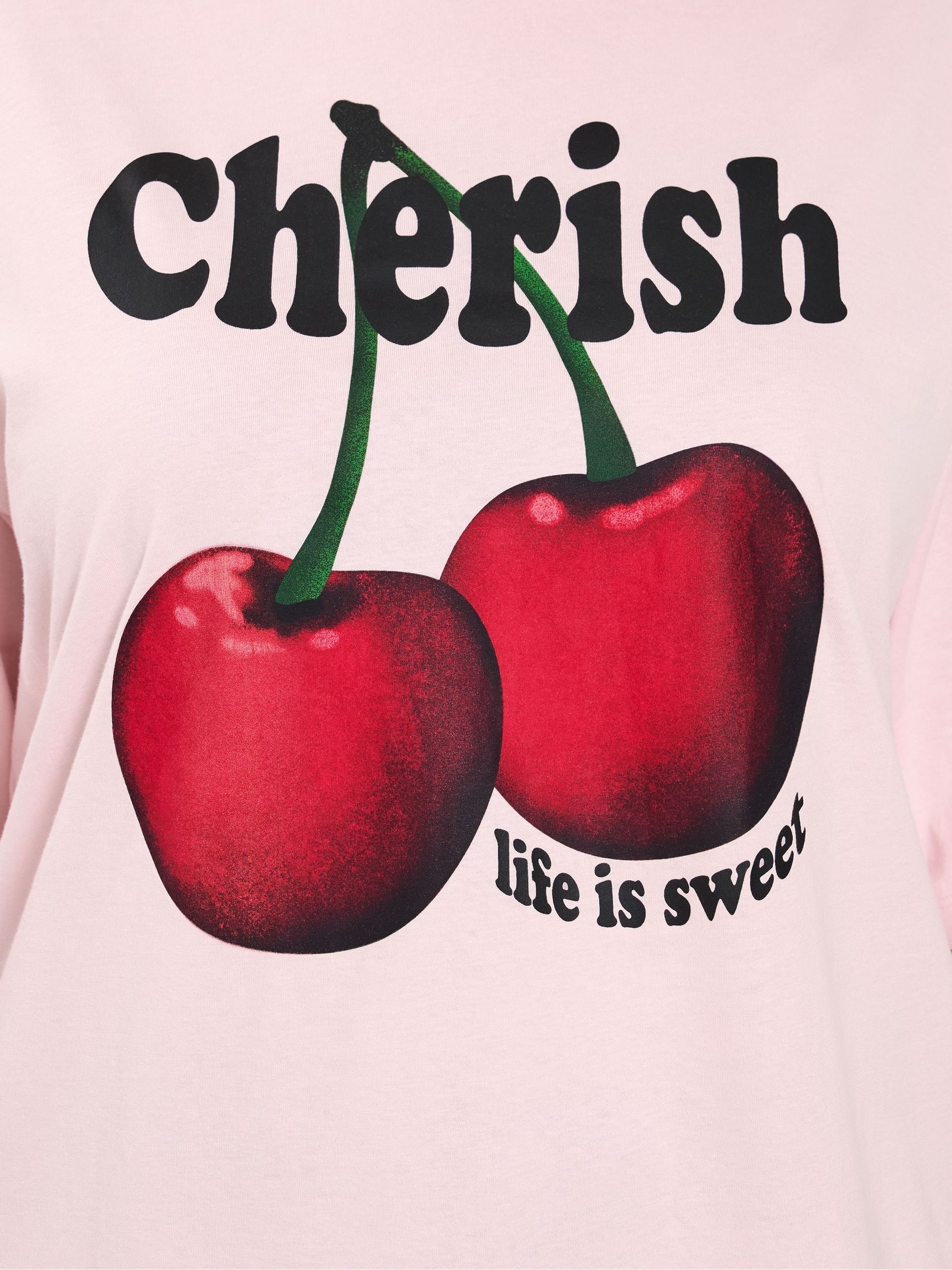 Buy Yours Curve Pink Cherish' Cherry Slogan T-Shirt from Next USA