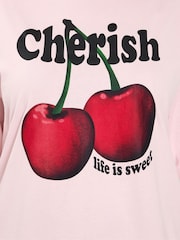 Yours Curve Pink Cherish' Cherry Slogan T-Shirt - Image 4 of 5