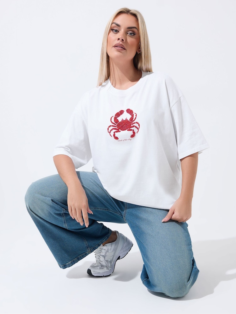 Yours Curve Limited 'Catch Of The Day' Boxy T-Shirt - Image 1 of 6