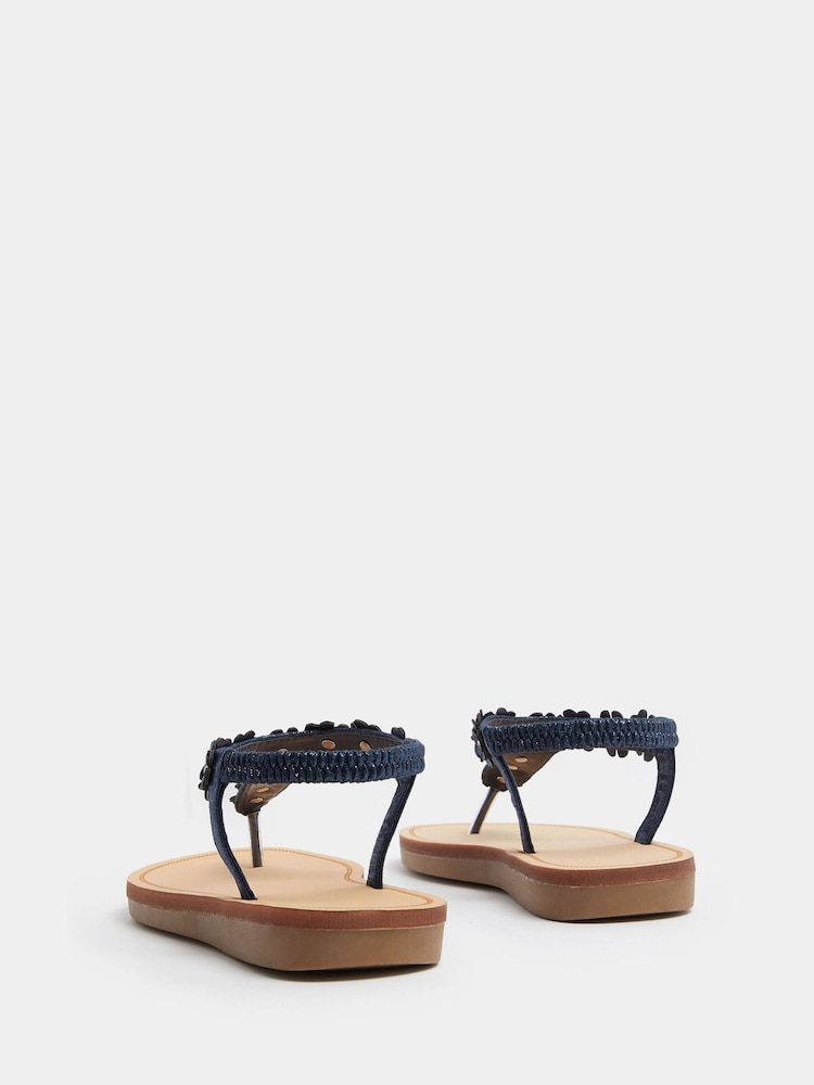 Yours Curve Blue Wide Fit Flower Detail Diamante Sandals - Image 2 of 3