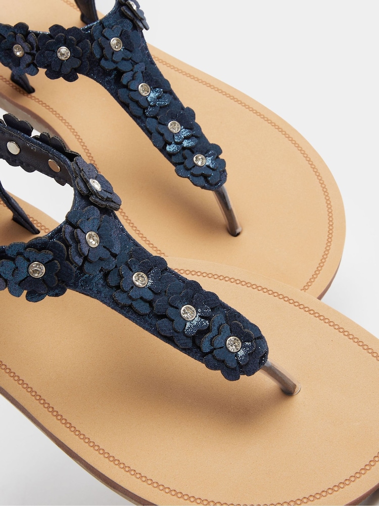 Yours Curve Blue Wide Fit Flower Detail Diamante Sandals - Image 3 of 3