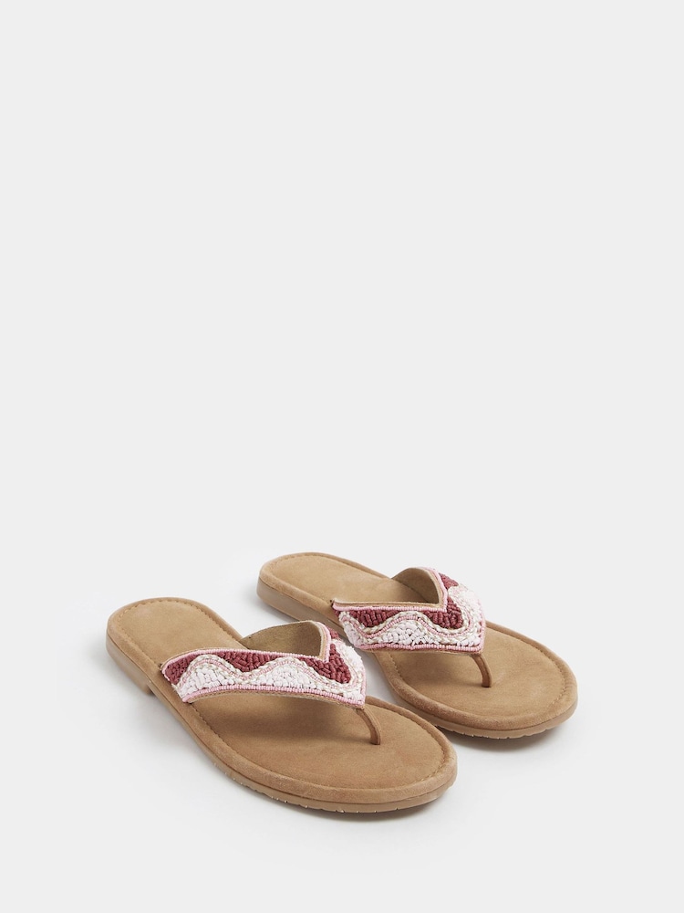 ורוד - Yours Curve סנדלים מזמש מלאכותי בעיטור חרוזים, גזרה רחבה במיוחד (EEE) - תמונה 1 מתוך 4