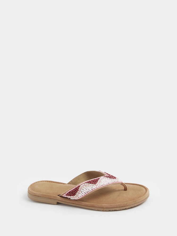 ורוד - Yours Curve סנדלים מזמש מלאכותי בעיטור חרוזים, גזרה רחבה במיוחד (EEE) - תמונה 2 מתוך 4