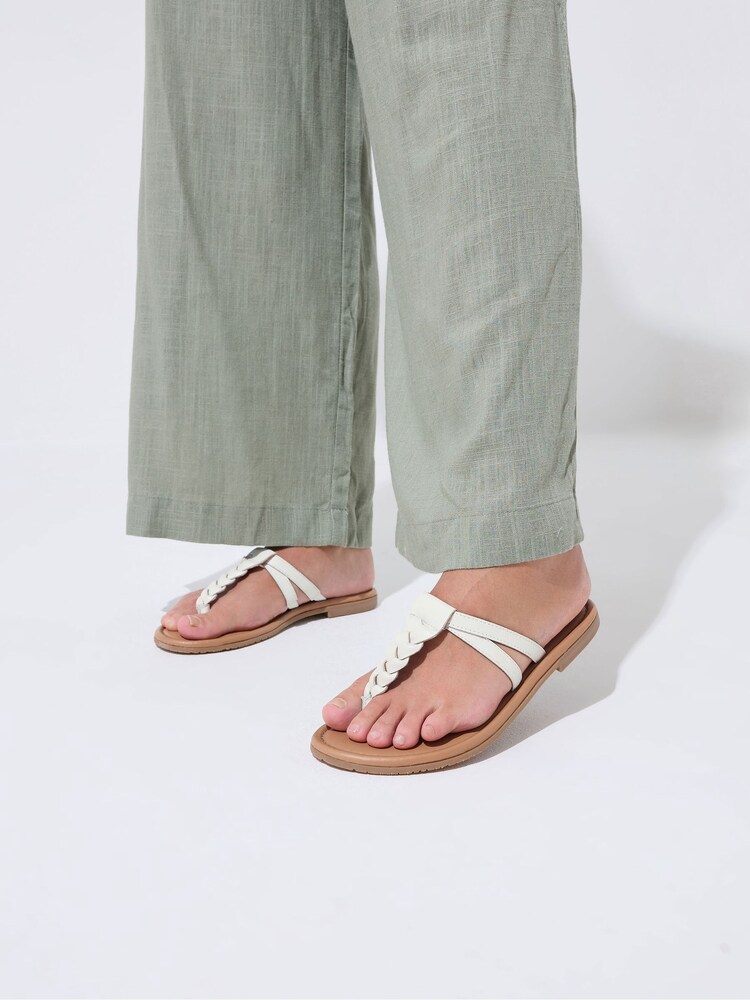 Yours Curve White Wide Fit EEE Faux Leather Plaited Sandals - Image 1 of 4