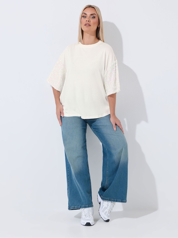 Yours Curve Limited Sequin Cotton T-Shirt - صورة 2 من 5