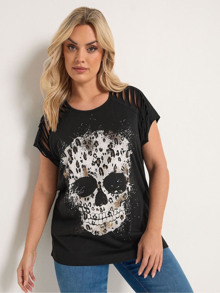 Yours Curve Black Placement Laser Cut T-Shirt - Image 2 of 6