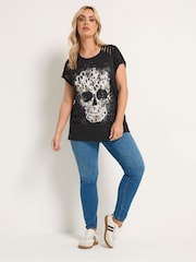 Yours Curve Black Placement Laser Cut T-Shirt - Image 3 of 6