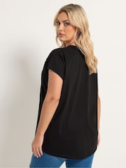 Yours Curve Black Placement Laser Cut T-Shirt - Image 4 of 6