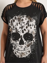 Yours Curve Black Placement Laser Cut T-Shirt - Image 5 of 6