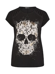 Yours Curve Black Placement Laser Cut T-Shirt - Image 6 of 6