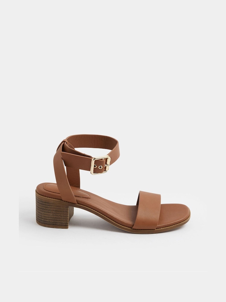 Yours Curve Brown E Wide Fit Faux Leather Block Heel Sandals - Image 2 of 5