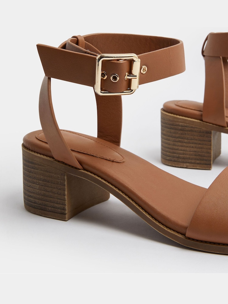 Yours Curve Brown E Wide Fit Faux Leather Block Heel Sandals - Image 5 of 5