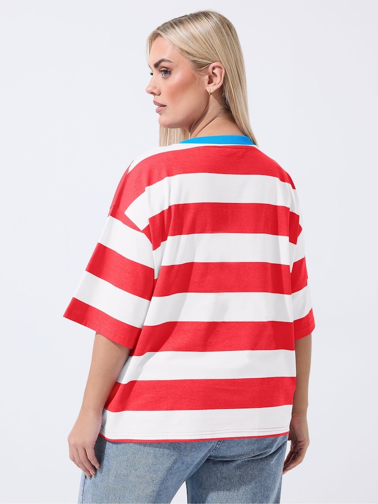 Yours Curve Limited Stripe Lobster Ringer T-Shirt - תמונה 2 מתוך 5