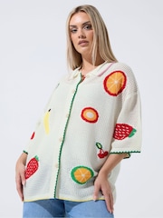 Yours Curve White Limited Fruit Crochet Shirt - Image 1 of 5