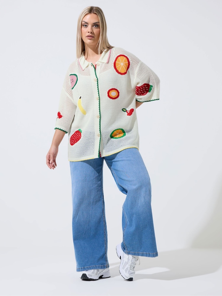 Yours Curve White Limited Fruit Crochet Shirt - Image 2 of 5