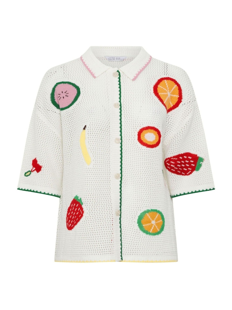 Yours Curve White Limited Fruit Crochet Shirt - Image 5 of 5