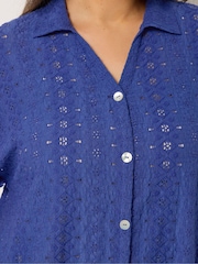 Yours Curve Blue Broderie Anglaise Grown On Sleeve Shirt - Image 4 of 5