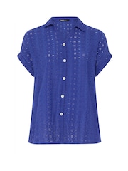 Yours Curve Blue Broderie Anglaise Grown On Sleeve Shirt - Image 5 of 5