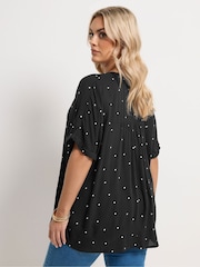 Yours Curve Black Crinkle Notch Neck Top - Image 2 of 5