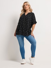 Yours Curve Black Crinkle Notch Neck Top - Image 3 of 5