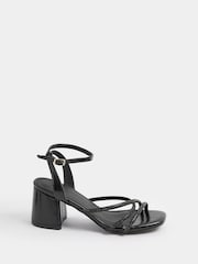 Yours Curve Black Extra Wide Fit EEE Diamante Asymmetric Block Sandals - Image 2 of 5