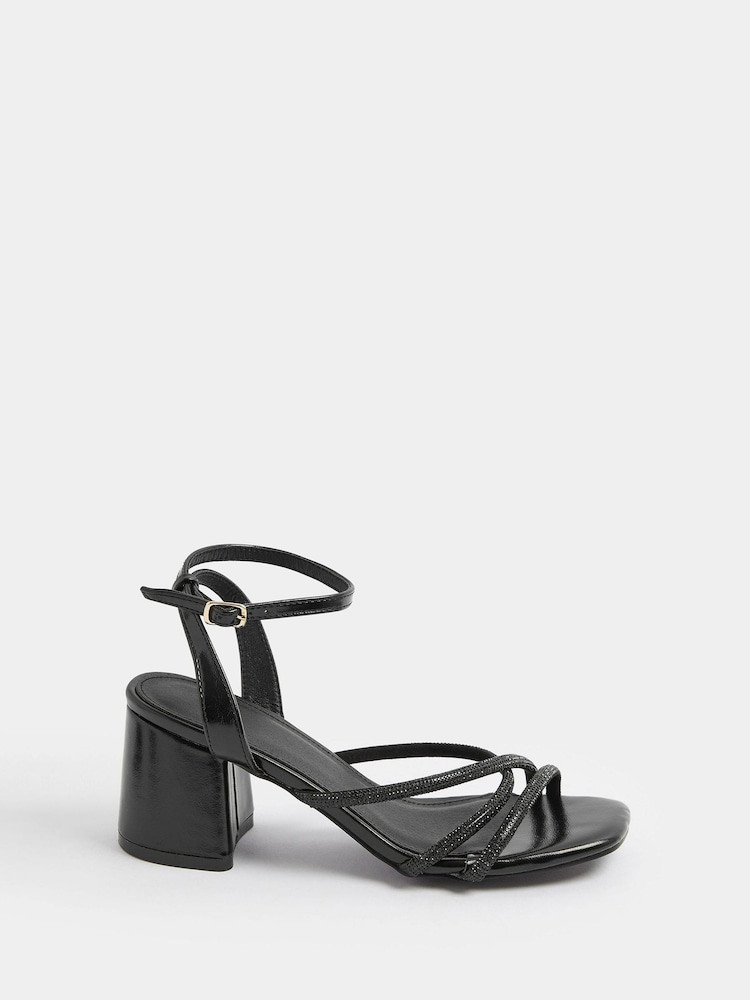 Yours Curve Black Extra Wide Fit EEE Diamante Asymmetric Block Sandals - Image 2 of 5