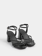 Yours Curve Black Extra Wide Fit EEE Diamante Asymmetric Block Sandals - Image 3 of 5