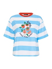 Yours Curve Blue Limited Stripe 'Tomate' Ringer T-Shirt - Image 4 of 5