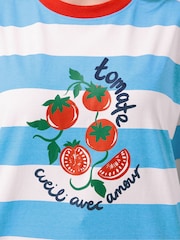 Yours Curve Blue Limited Stripe 'Tomate' Ringer T-Shirt - Image 5 of 5