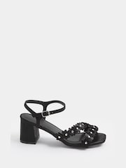 Yours Curve Black EEE Extra-Wide Fit Shimmer Floral Block Heels - Image 2 of 5