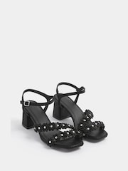 Yours Curve Black EEE Extra-Wide Fit Shimmer Floral Block Heels - Image 4 of 5