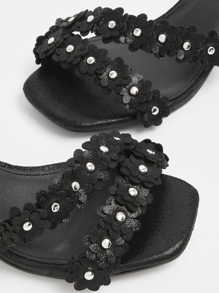 Yours Curve Black EEE Extra-Wide Fit Shimmer Floral Block Heels - Image 5 of 5