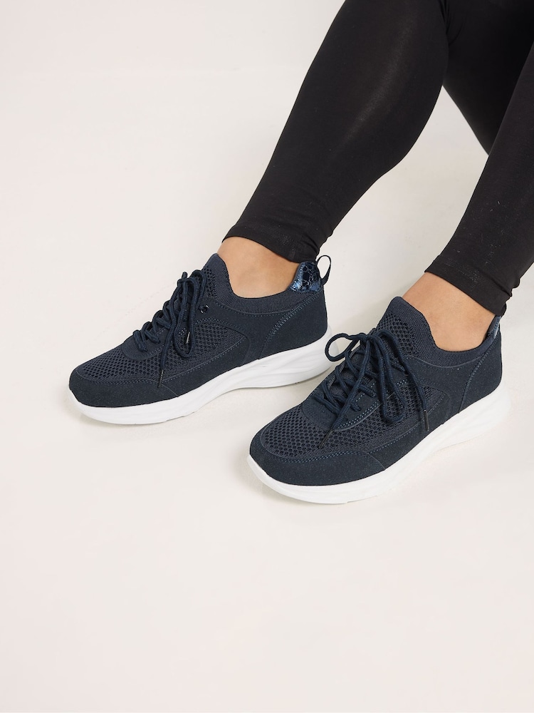 Yours Curve Blue EEE Extra Wide Fit Knitted Trainers - Image 1 of 1
