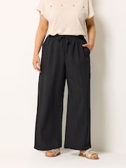 Yours Curve Black Textured Woven Wide Leg Trousers - Image 1 of 5