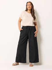 Yours Curve Black Textured Woven Wide Leg Trousers - Image 2 of 5