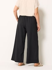 Yours Curve Black Textured Woven Wide Leg Trousers - Image 3 of 5