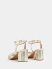 Yours Curve Gold Extra Wide Fit EEE Diamante Asymmetric Block Sandals - Image 4 of 5