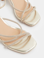 Yours Curve Gold Extra Wide Fit EEE Diamante Asymmetric Block Sandals - Image 5 of 5