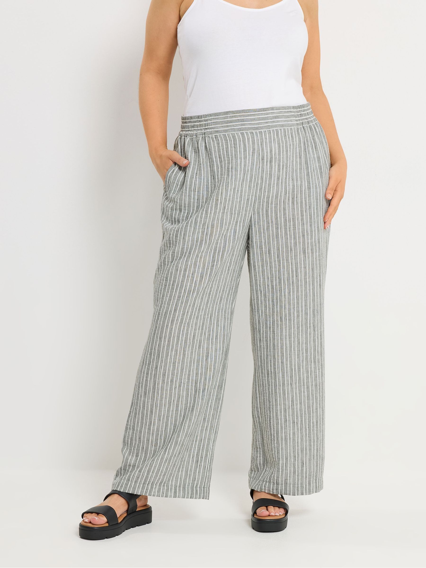 Yours Curve Women's Grey Stripe Wide Leg Trousers