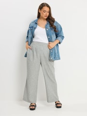 Yours Curve Grey Stripe Wide Leg Trousers - Image 3 of 5