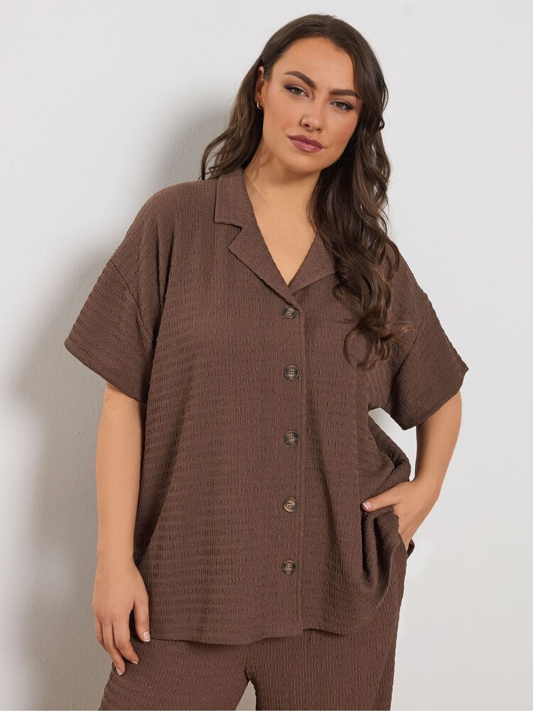 Yours Curve Brown Textured Shirt - Image 1 of 5