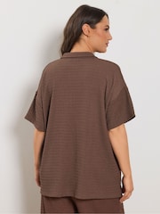 Yours Curve Brown Textured Shirt - Image 2 of 5