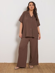 Yours Curve Brown Textured Shirt - Image 3 of 5