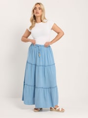 Yours Curve Blue Tiered Maxi Skirt - Image 2 of 4